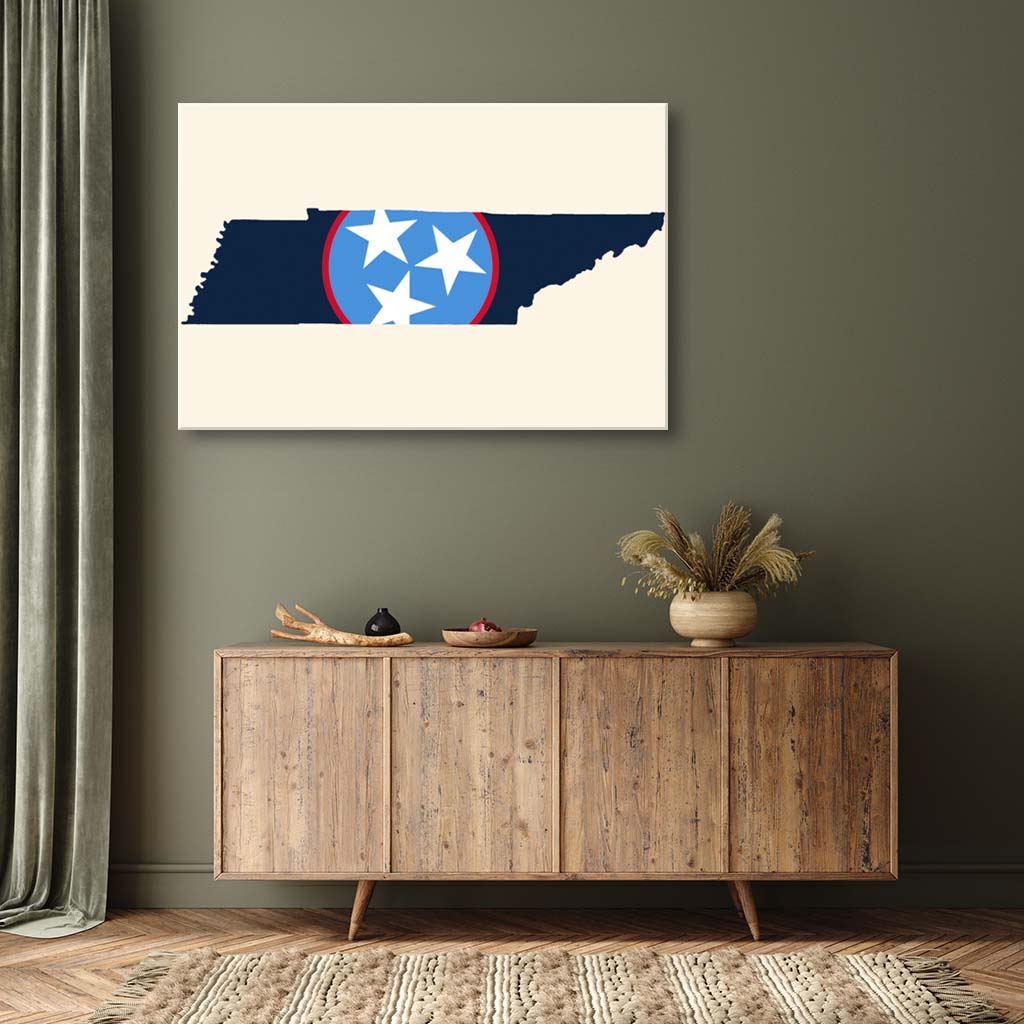 Navy & Teal Tennessee Flag Silhouette Canvas Wall Art Print - Canvas Ready To Hang