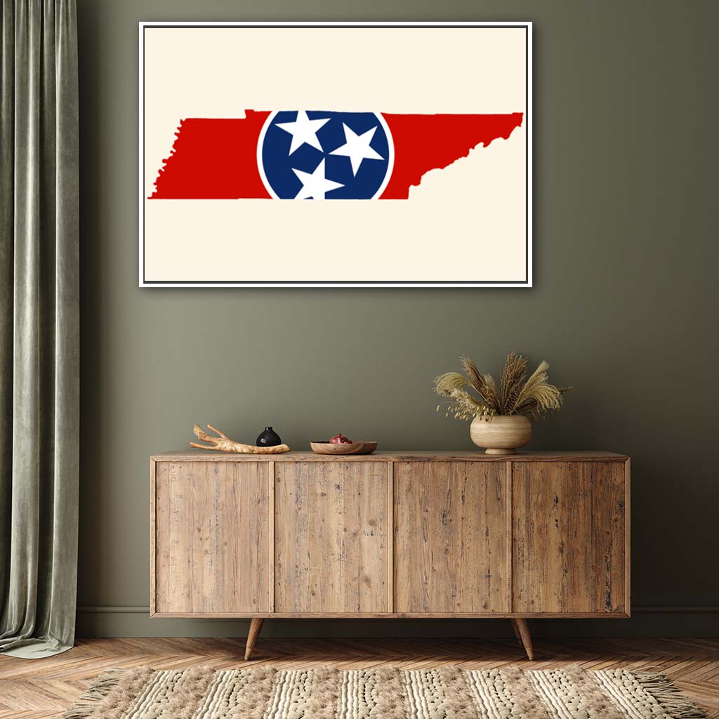 Tennessee Flag Silhouette Canvas Wall Art Print - Canvas White Frame