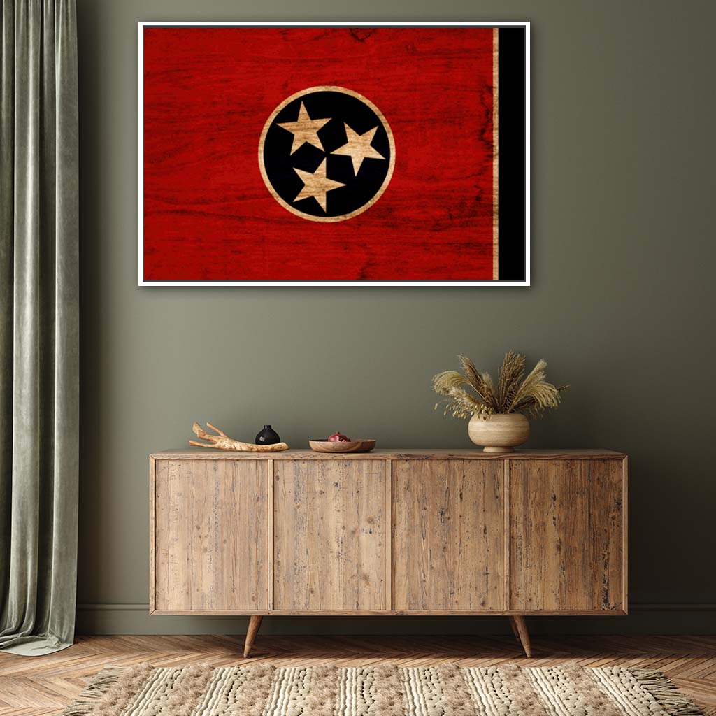 Rustic Tennessee Canvas Flag Art Print - Canvas White Frame