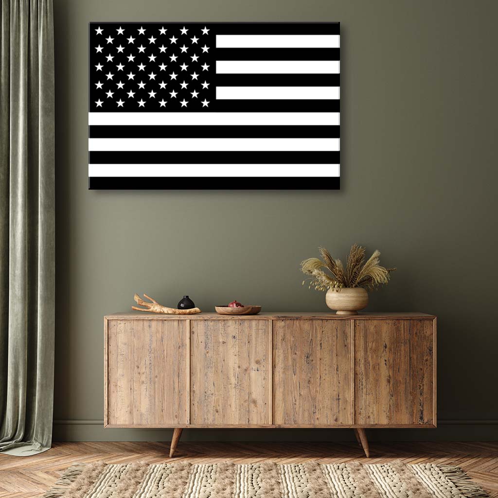 Black & White American Flag Silhouette Canvas Wall Art Print - Canvas Ready To Hang