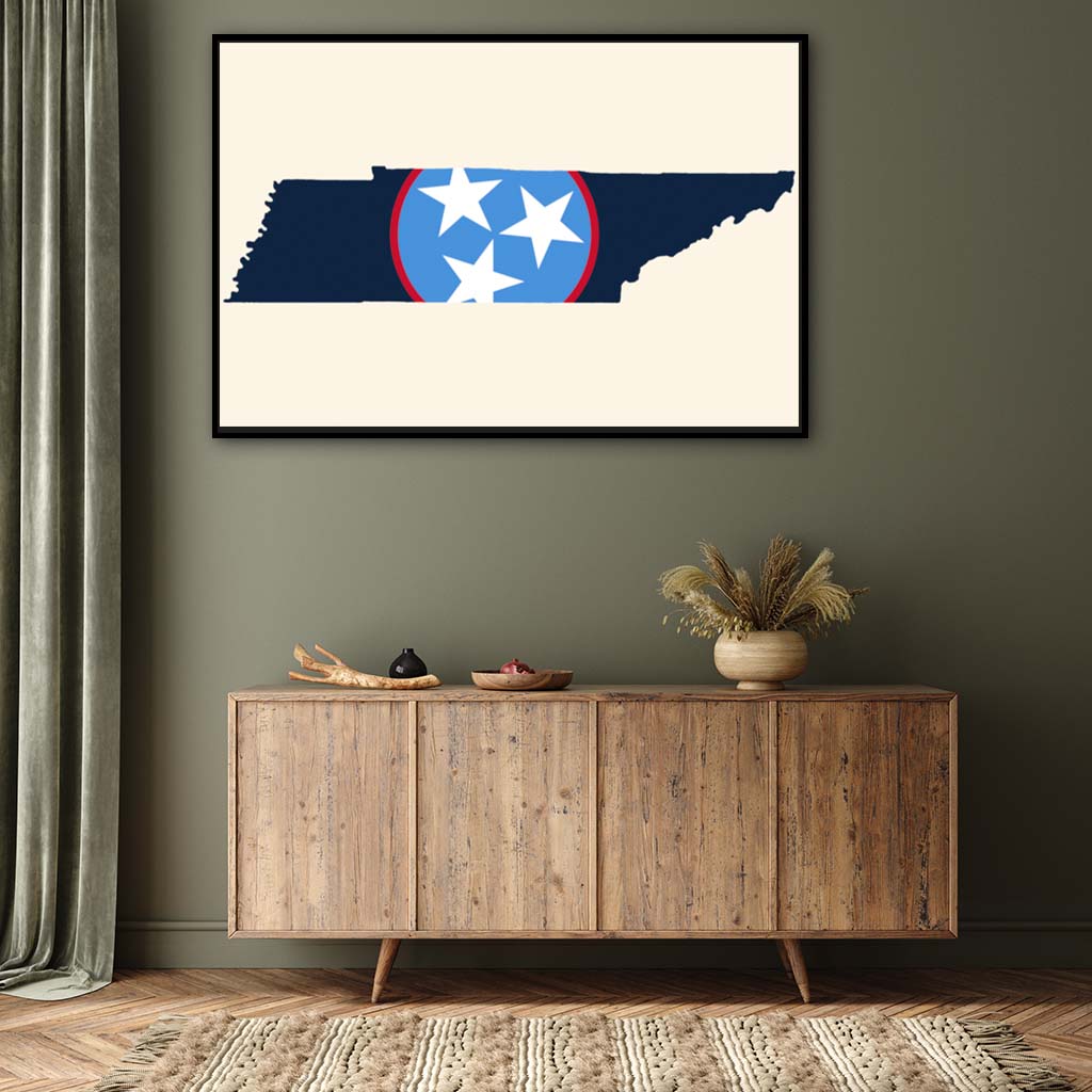 Navy & Teal Tennessee Flag Silhouette Canvas Wall Art Print - Canvas Black Frame