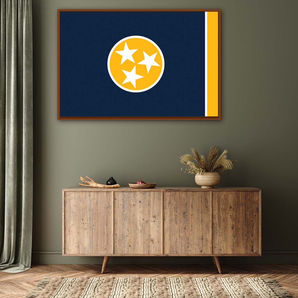 Navy & Gold Tennessee Canvas Flag Art Print - Canvas Pecan Frame