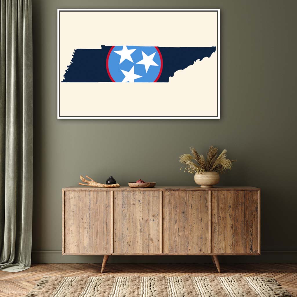 Navy & Teal Tennessee Flag Silhouette Canvas Wall Art Print - Canvas White Frame