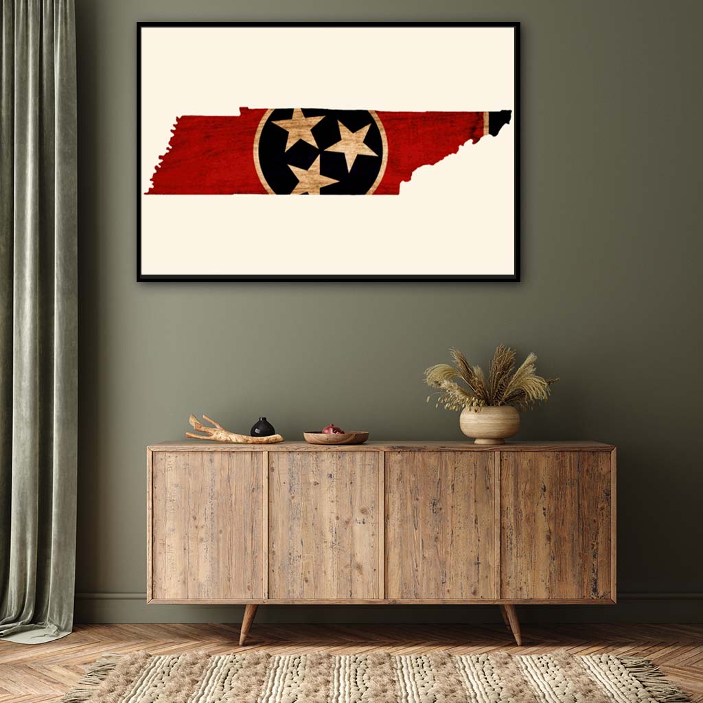 Rustic Tennessee Flag Silhouette Canvas Wall Art Print - Canvas Black Frame