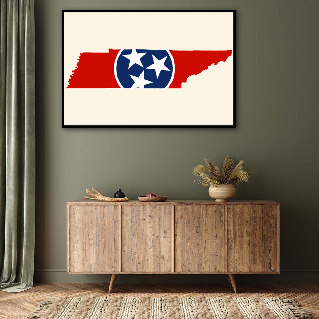 Tennessee Flag Silhouette Canvas Wall Art Print - Canvas Black Frame