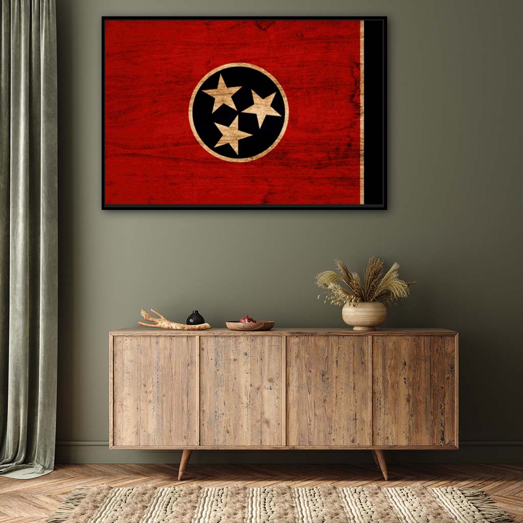 Rustic Tennessee Canvas Flag Art Print - Canvas Black Frame