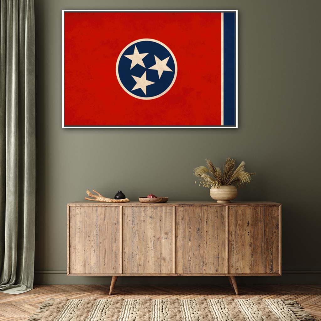 Distressed Tennessee Canvas Flag Art Print - Canvas White Frame