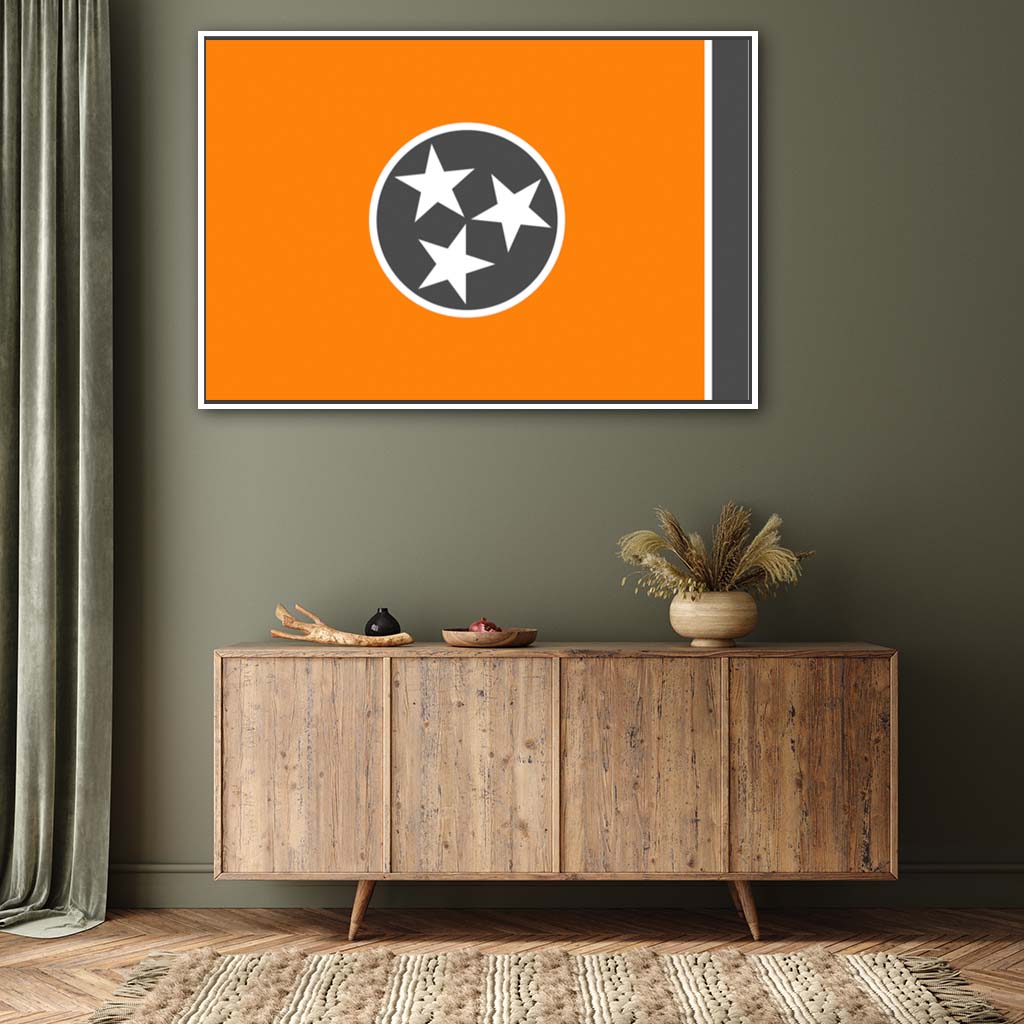Orange & Gray Tennessee Canvas Flag Art Print - Canvas White Frame