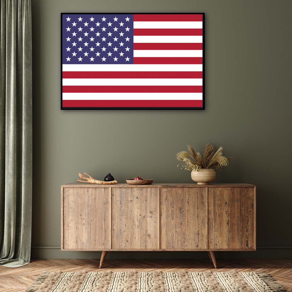 American Flag Silhouette Canvas Wall Art Print - Canvas Black Frame