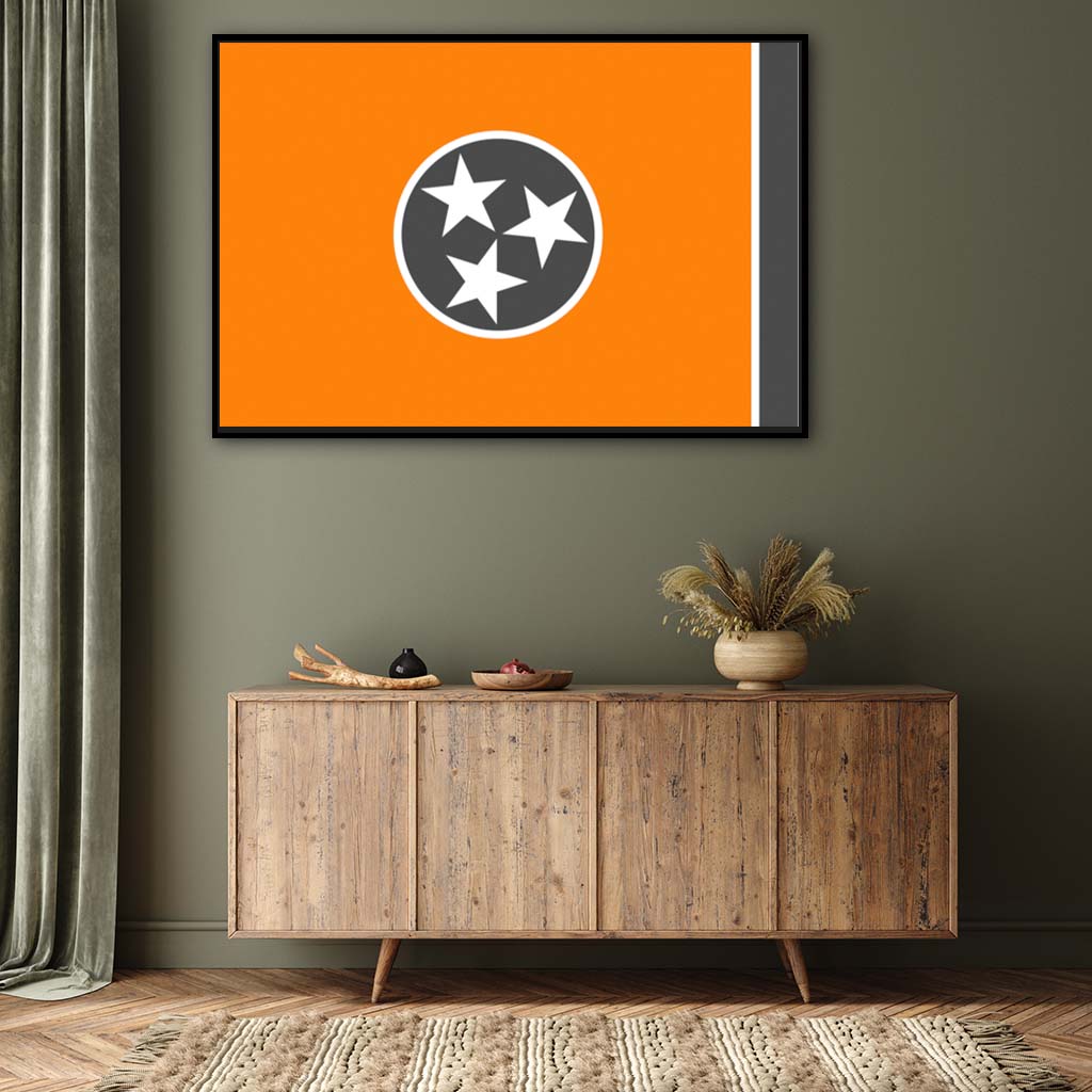 Orange & Gray Tennessee Canvas Flag Art Print - Canvas Black Frame