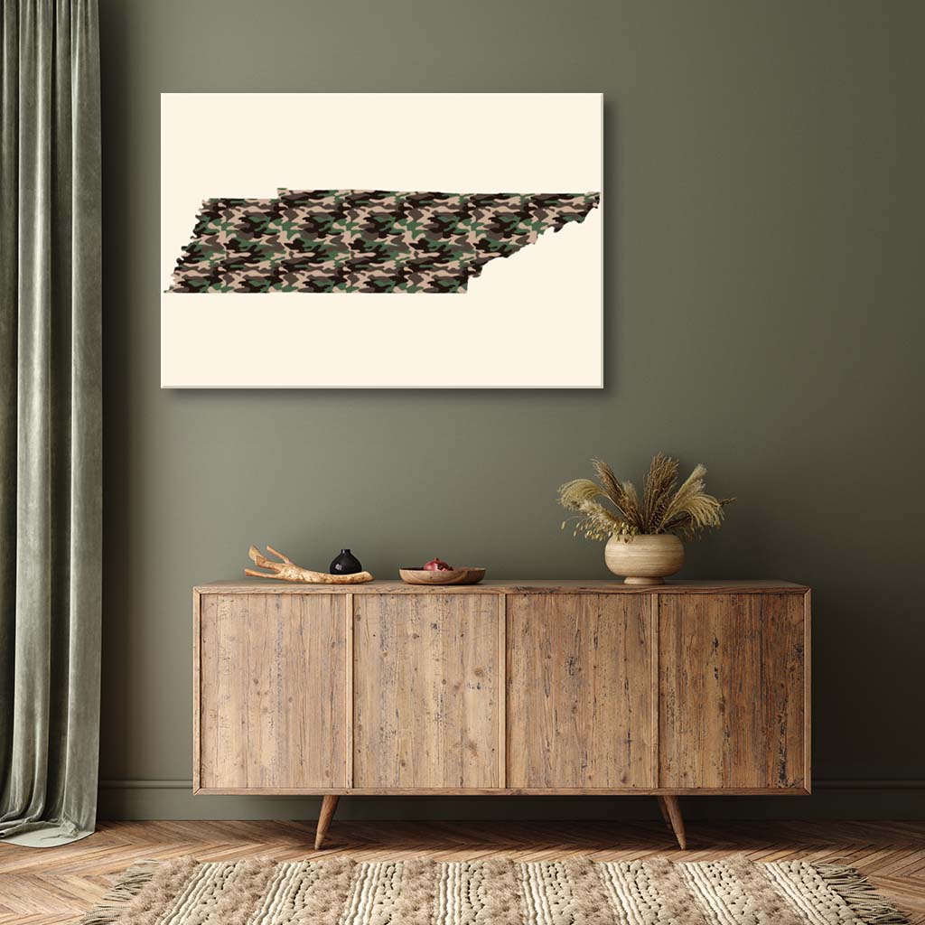 Tennessee Woodland Camo Silhouette Canvas Wall Art Print - Canvas Ready To Hang