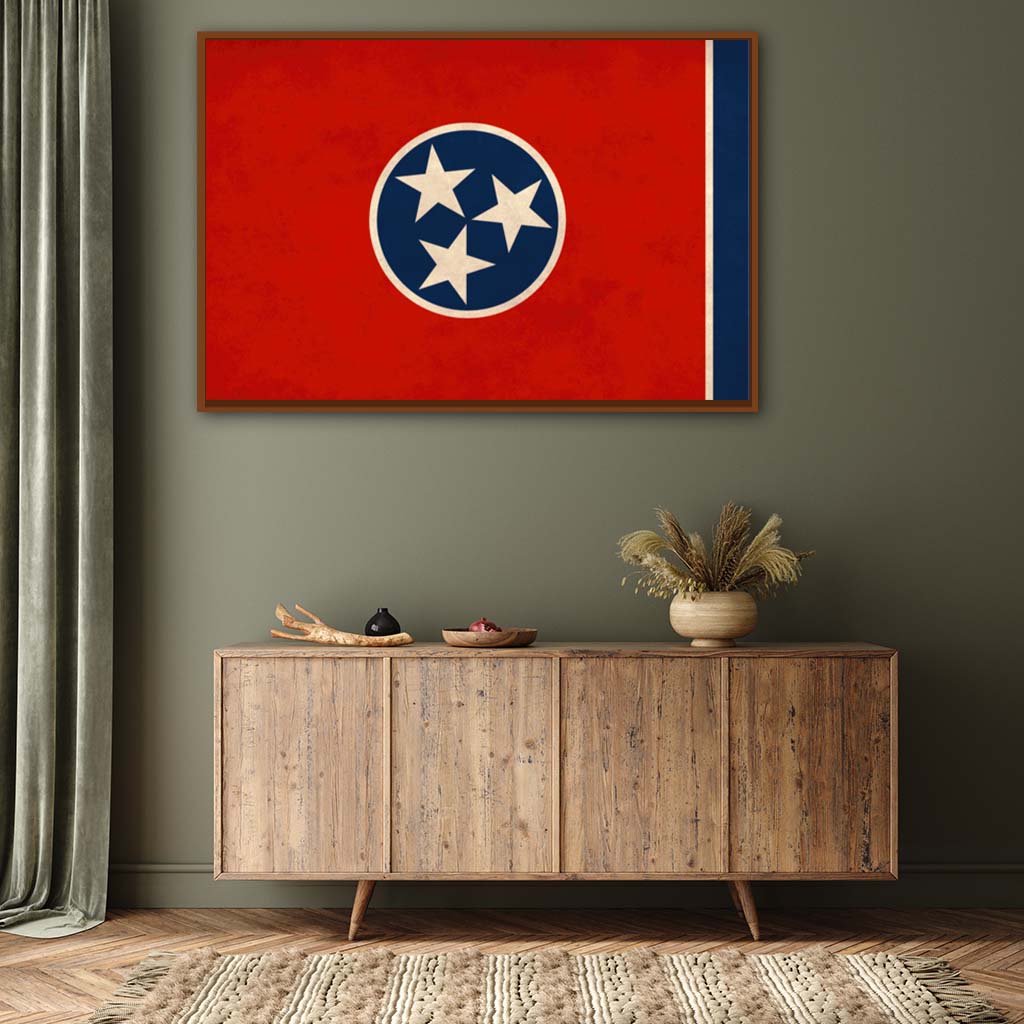 Distressed Tennessee Canvas Flag Art Print - Canvas Pecan Frame