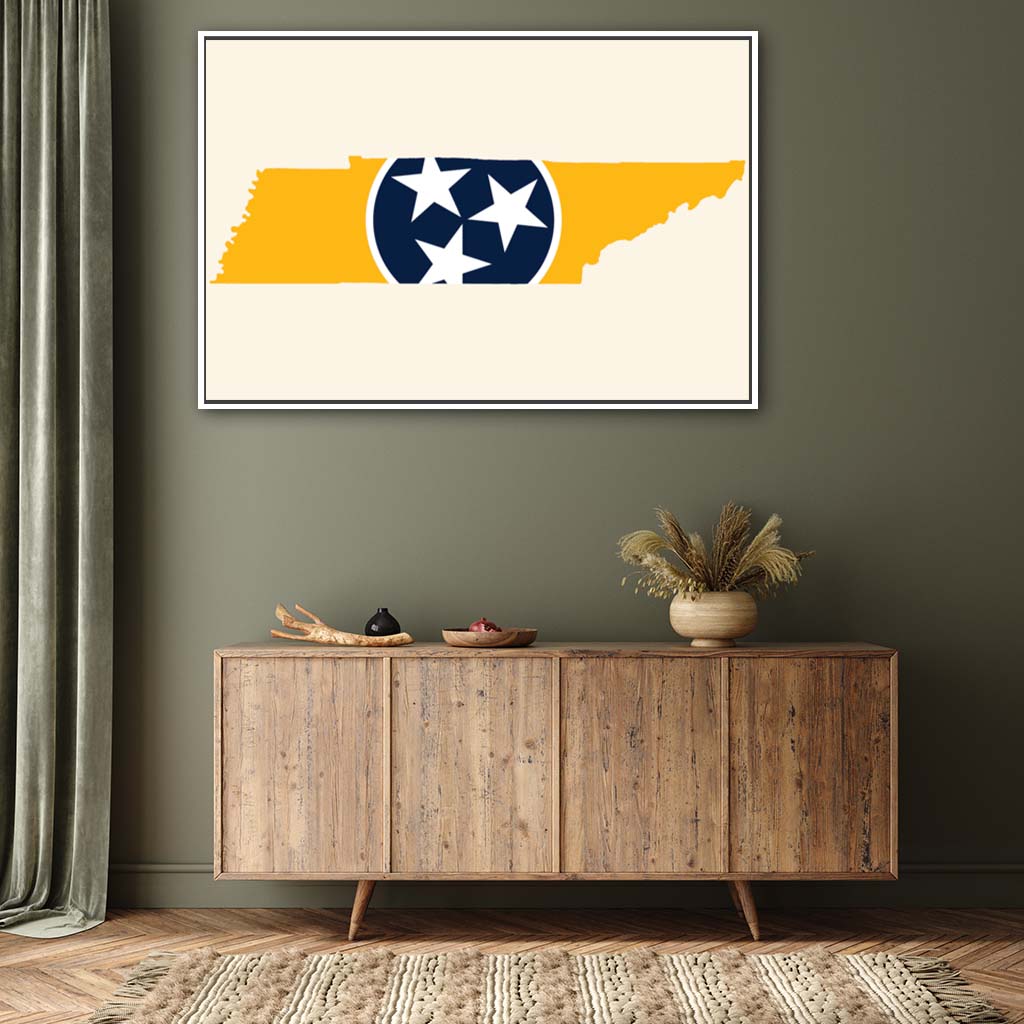 Navy & Gold Tennessee Flag Silhouette Canvas Wall Art Print - Canvas White Frame