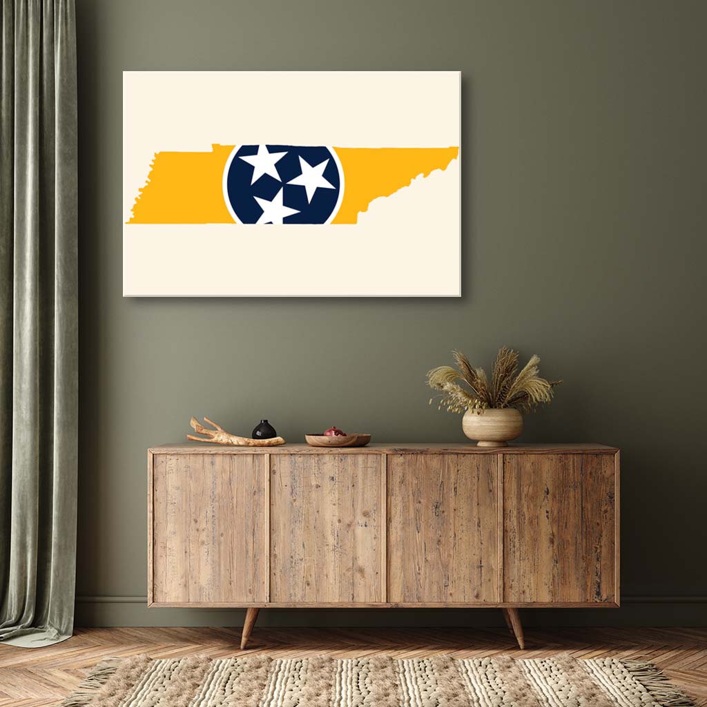 Navy & Gold Tennessee Flag Silhouette Canvas Wall Art Print - Canvas Ready To Hang