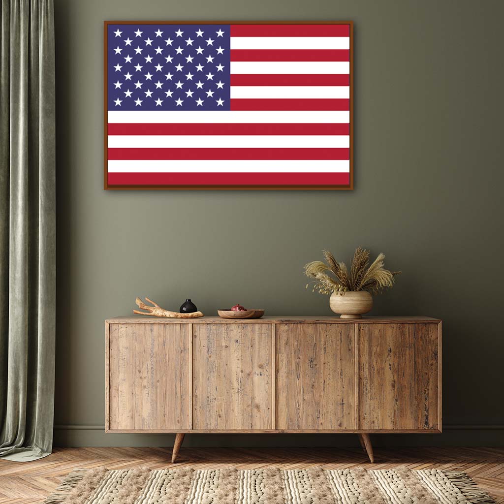 American Flag Canvas Wall Art Print - Canvas Pecan Frame