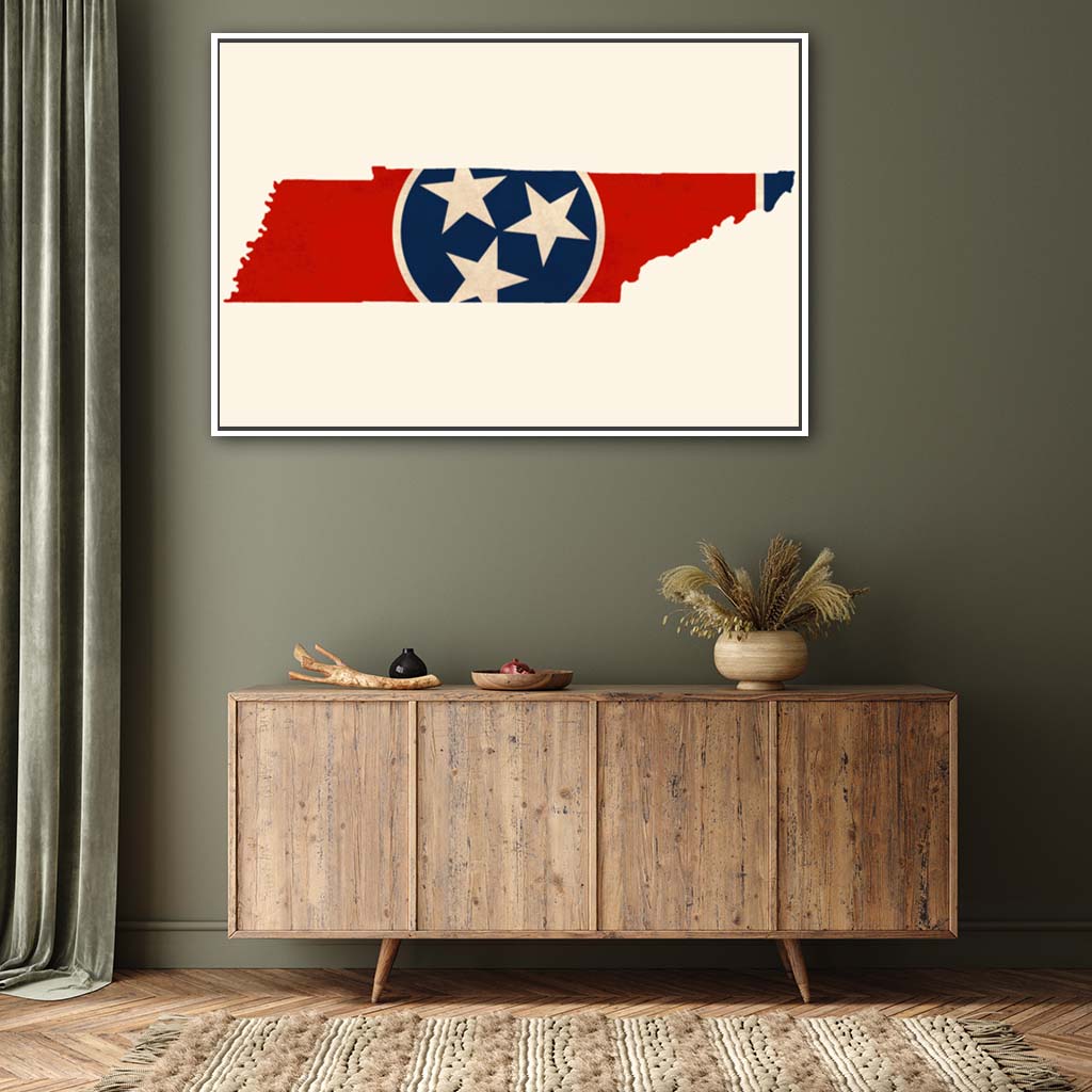 Distressed Tennessee Flag Silhouette Canvas Wall Art Print - Canvas White Frame