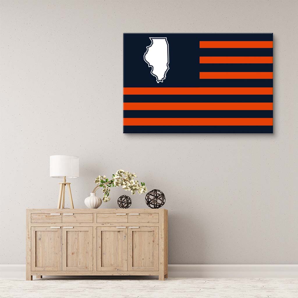 Navy and Orange Illinois American Flag Canvas Wall Art Print