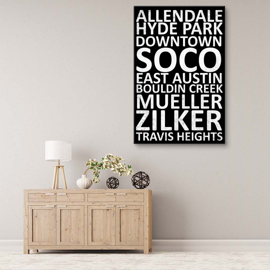Austin Neighborhood Canvas Wall Art Print - Black
