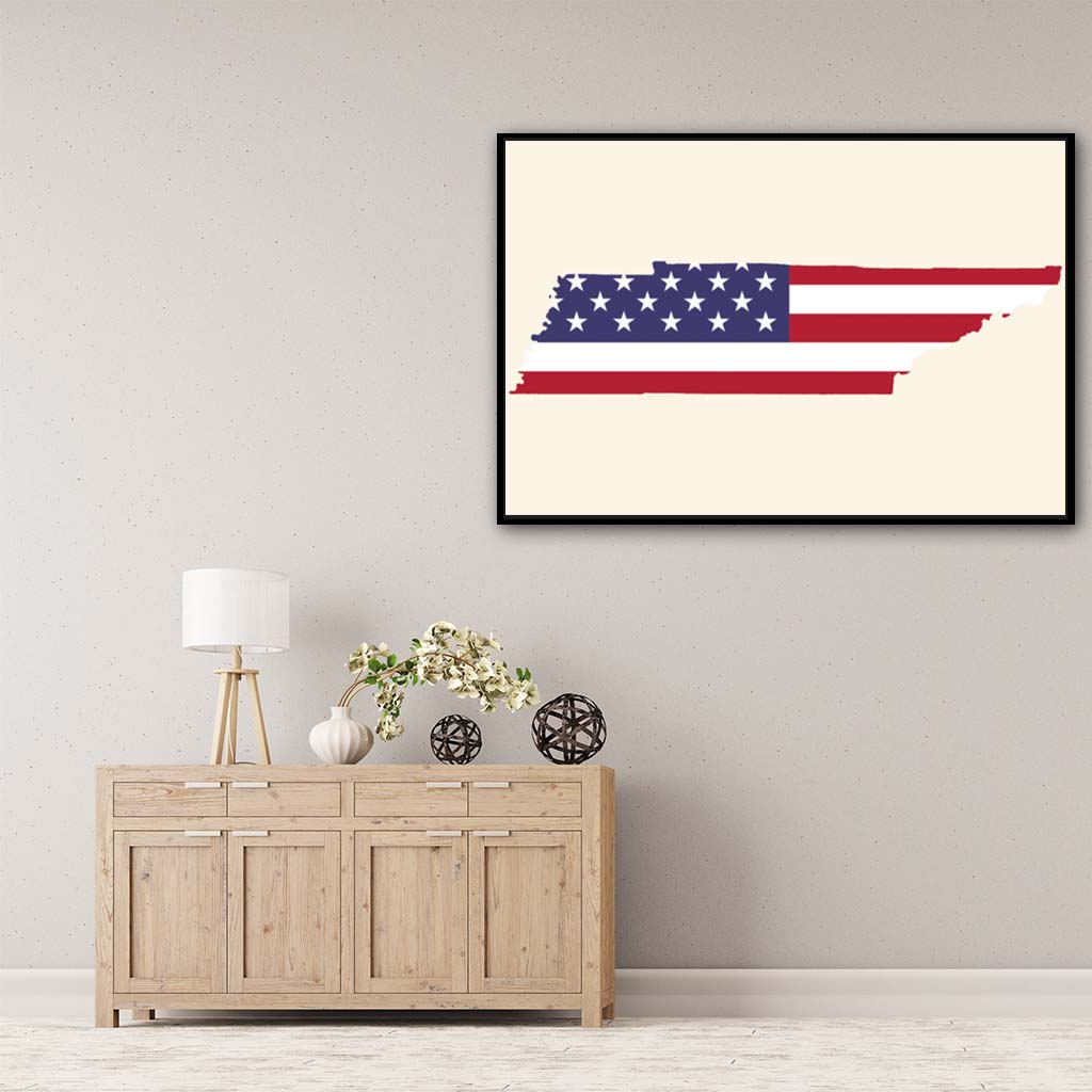 Tennessee American Flag Silhouette Canvas Wall Art Print - Canvas Black Frame