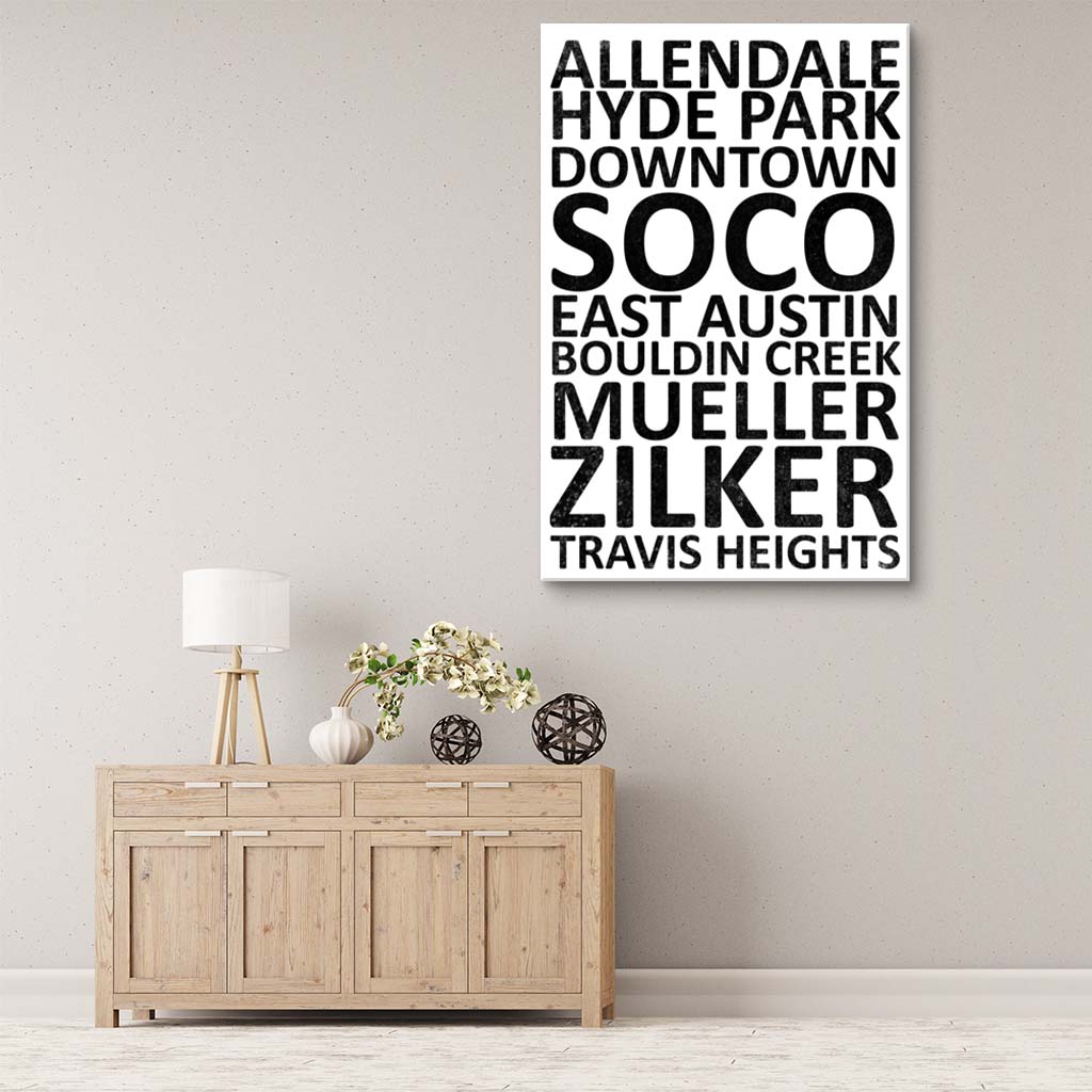 Austin Neighborhood Canvas Wall Art Print - White