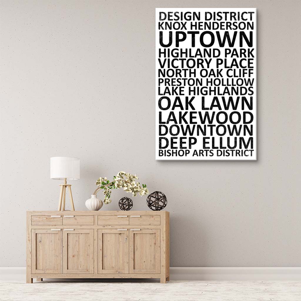 Dallas Neighborhood Canvas Wall Art Print - White