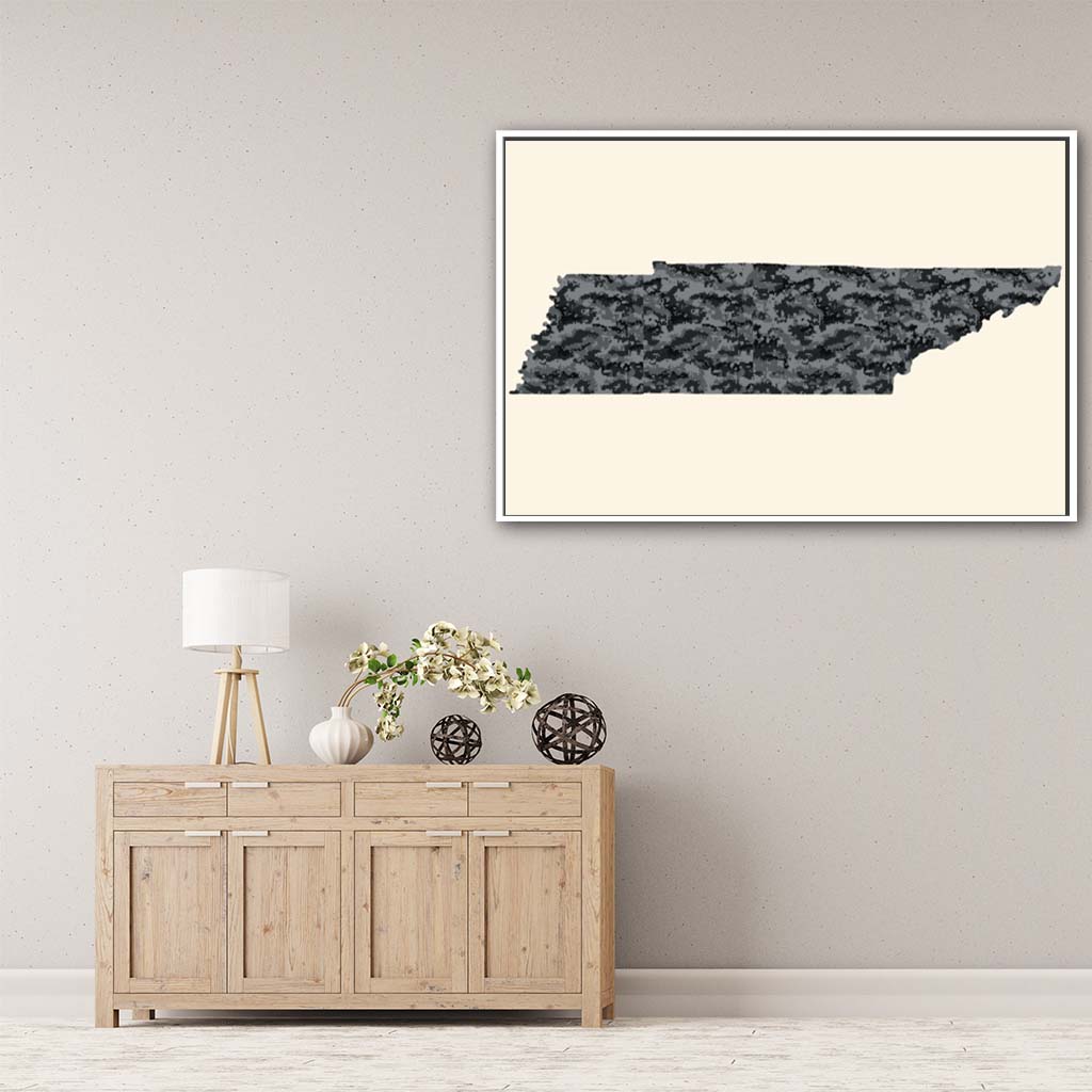 Tennessee Digital Camo Silhouette Canvas Wall Art Print - Canvas White Frame