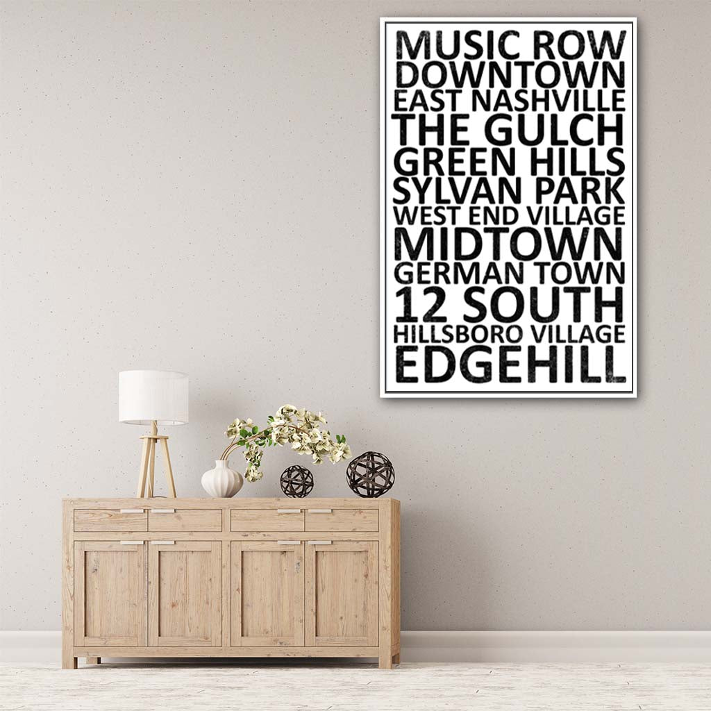 Nashville Neighborhood Canvas Wall Art Print - White Frame