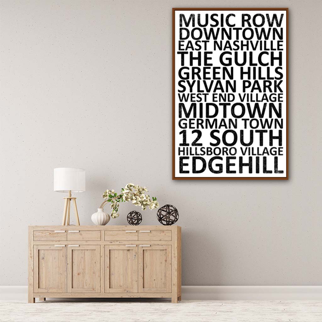 Nashville Neighborhood Canvas Wall Art Print - Pecan Frame