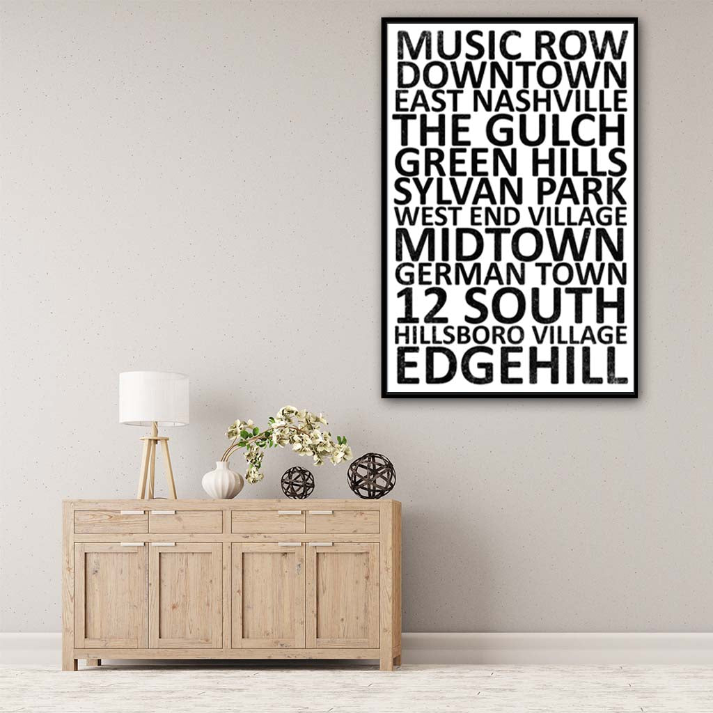 Nashville Neighborhood Canvas Wall Art Print - Canvas Black Frame