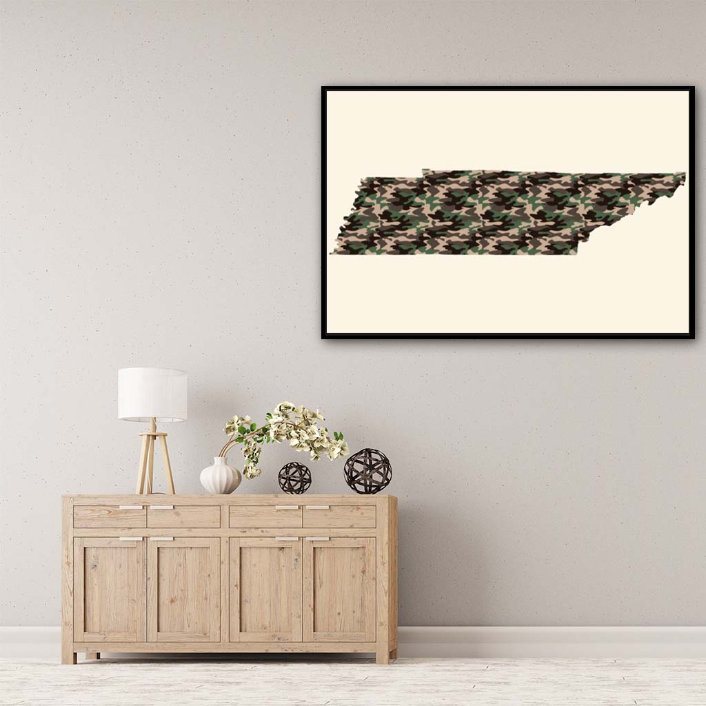 Tennessee Woodland Camo Silhouette Canvas Wall Art Print - Canvas Black Frame