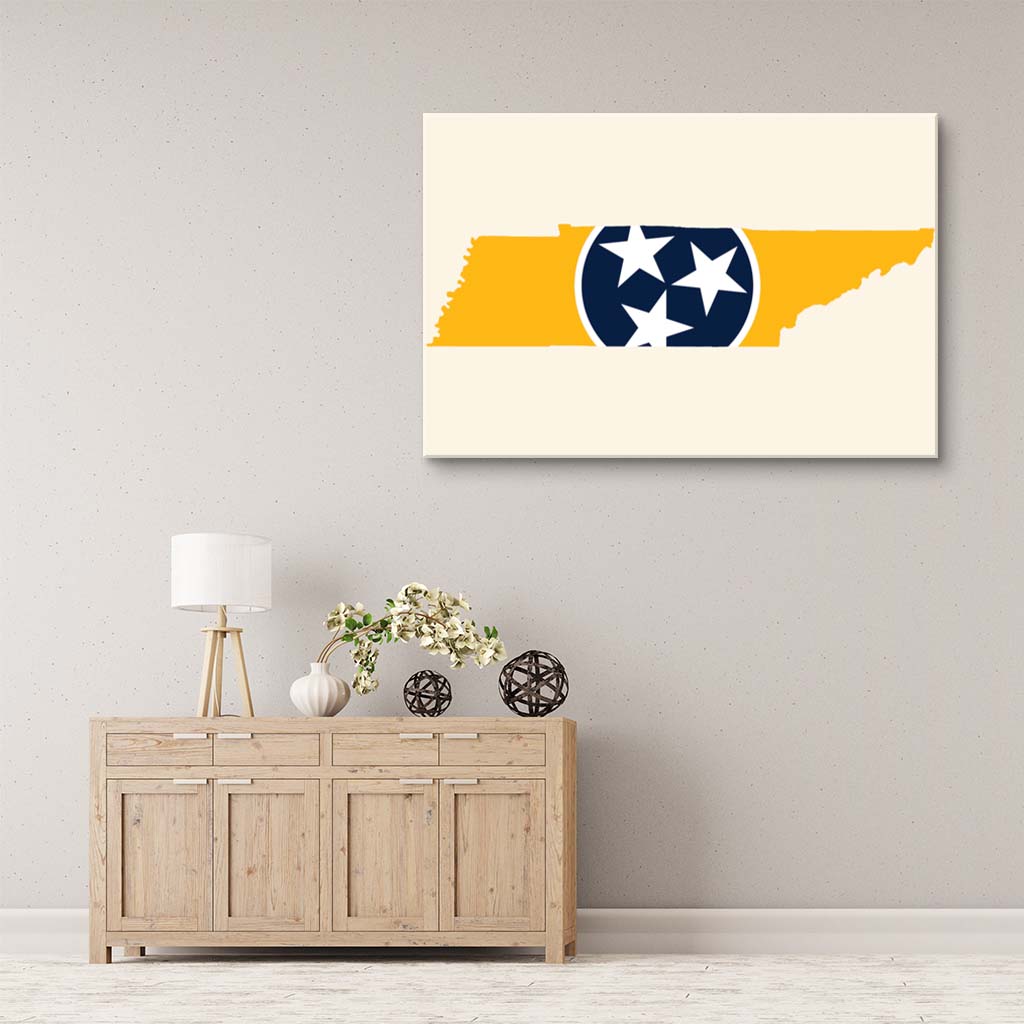 Navy & Gold Tennessee Flag Silhouette Canvas Wall Art Print - Canvas Ready To Hang