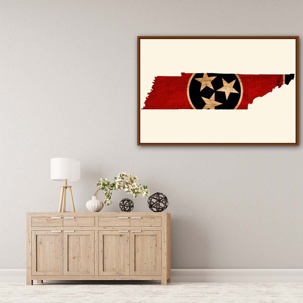 Rustic Tennessee Flag Silhouette Canvas Wall Art Print - Canvas Pecan Frame
