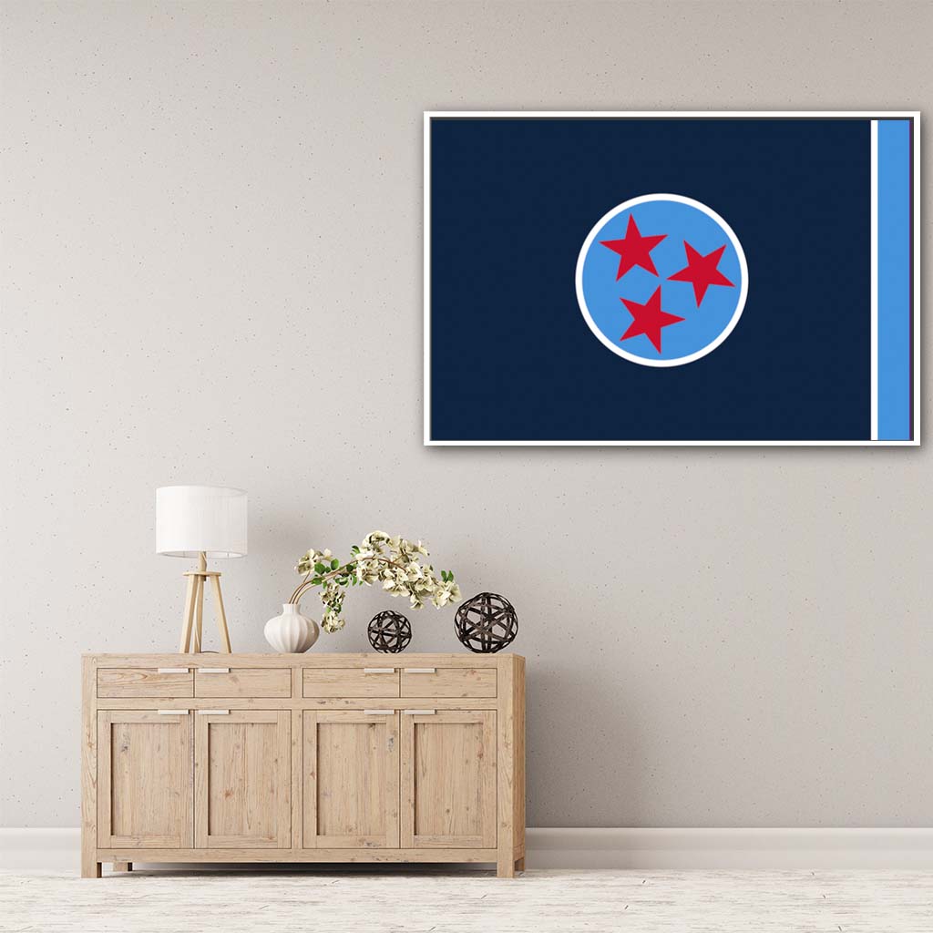 Navy & Teal Tennessee Canvas Flag Art Print - Canvas White Frame