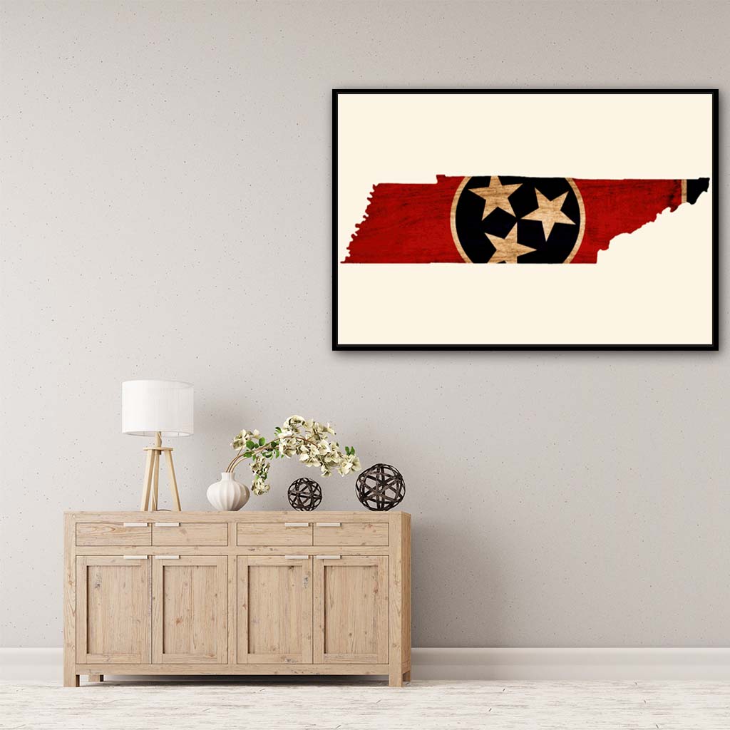 Rustic Tennessee Flag Silhouette Canvas Wall Art Print - Canvas Black Frame