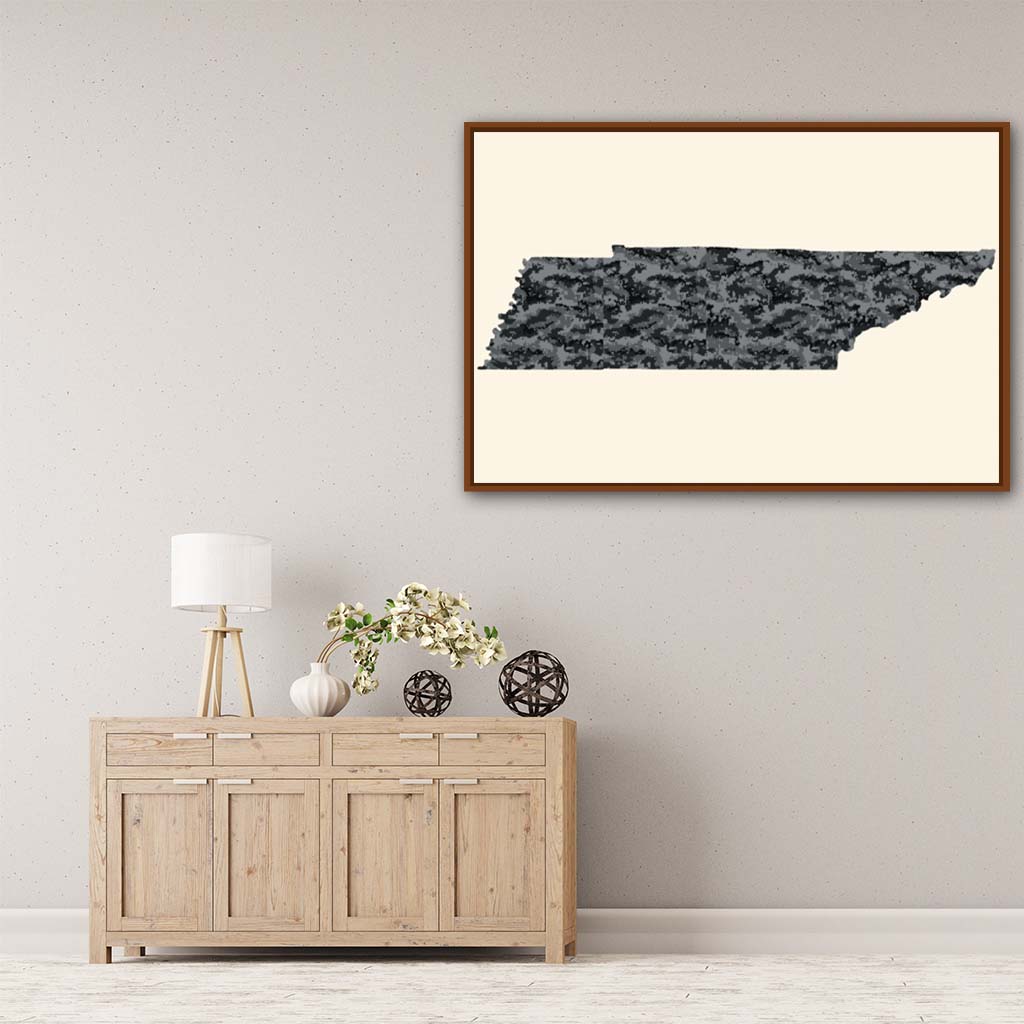 Tennessee Digital Camo Silhouette Canvas Wall Art Print - Canvas Pecan Frame