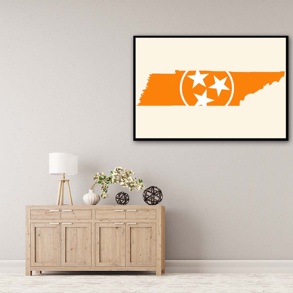 Orange & White Tennessee Flag Silhouette Canvas Wall Art Print - Canvas Black Frame