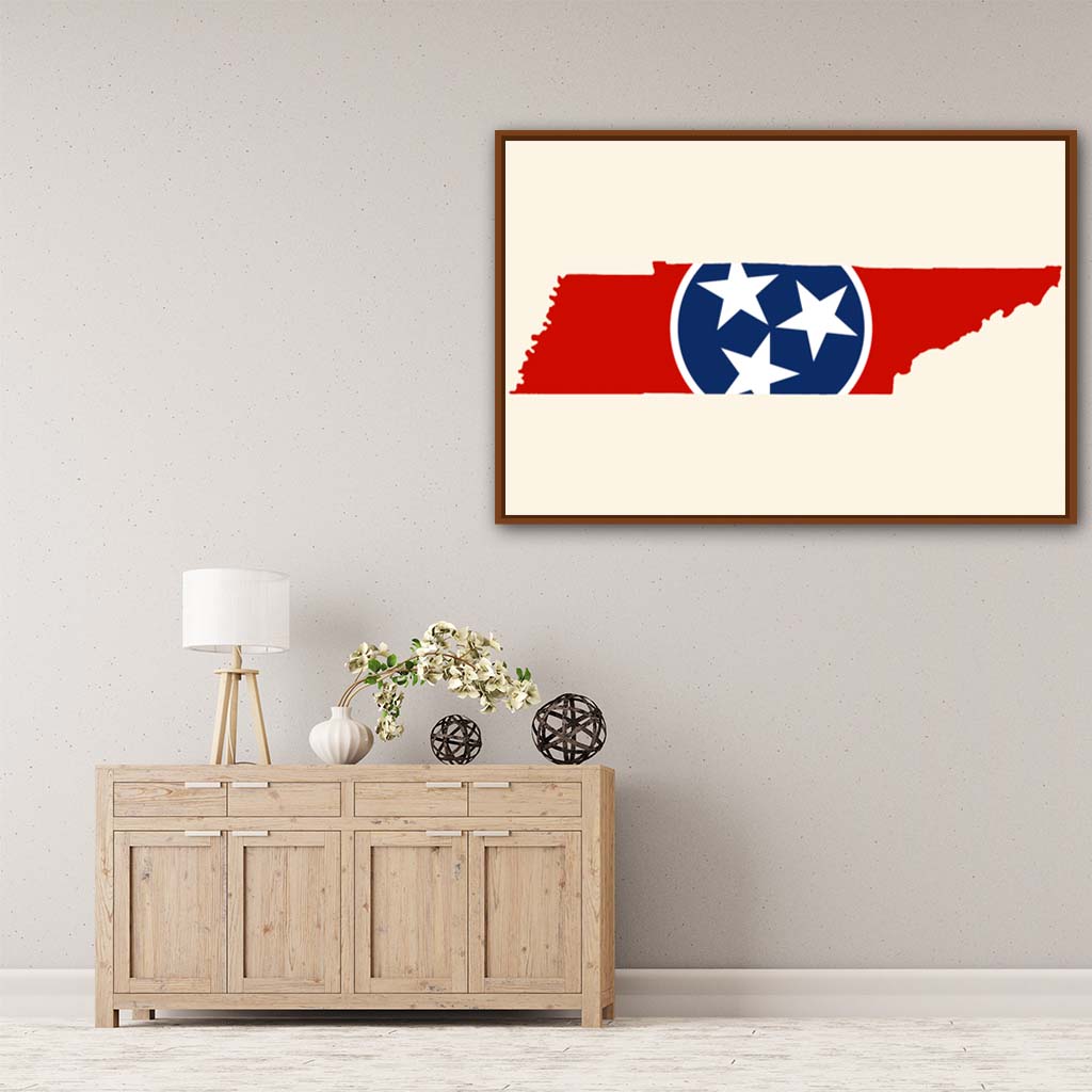 Tennessee Flag Silhouette Canvas Wall Art Print - Canvas Pecan Frame
