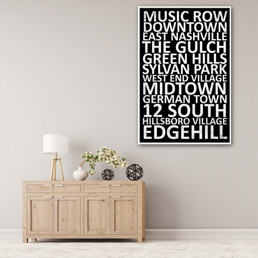 Nashville Neighborhood Canvas Wall Art Print - White Frame