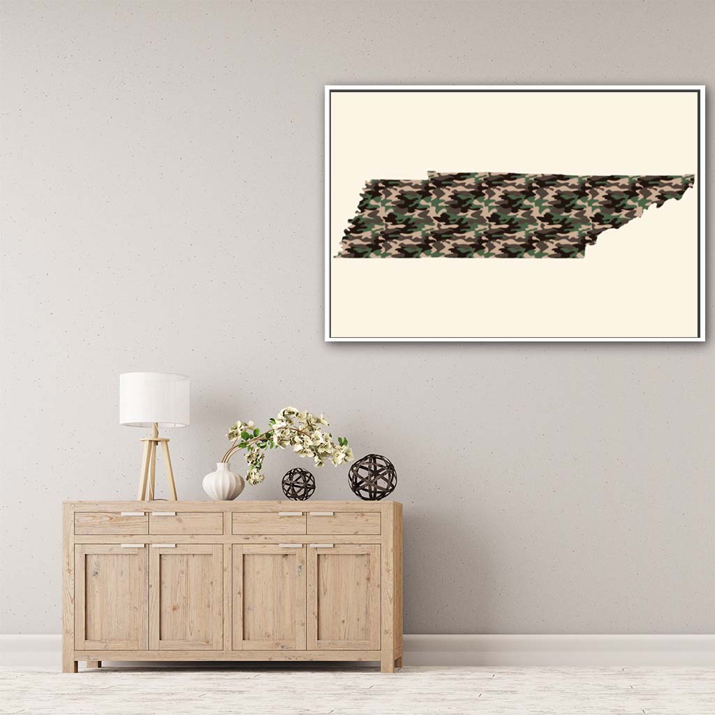 Tennessee Woodland Camo Silhouette Canvas Wall Art Print - Canvas White Frame