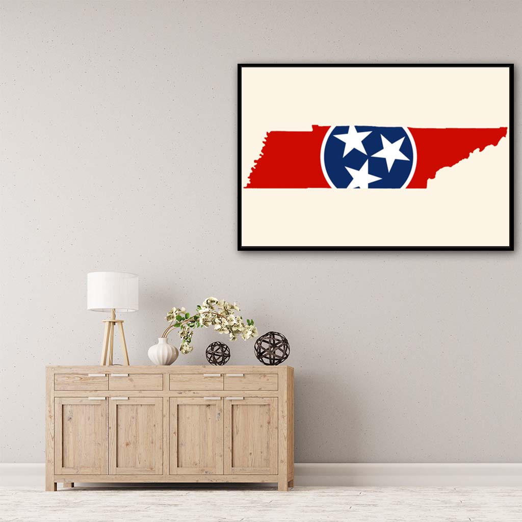 Tennessee Flag Silhouette Canvas Wall Art Print - Canvas Black Frame