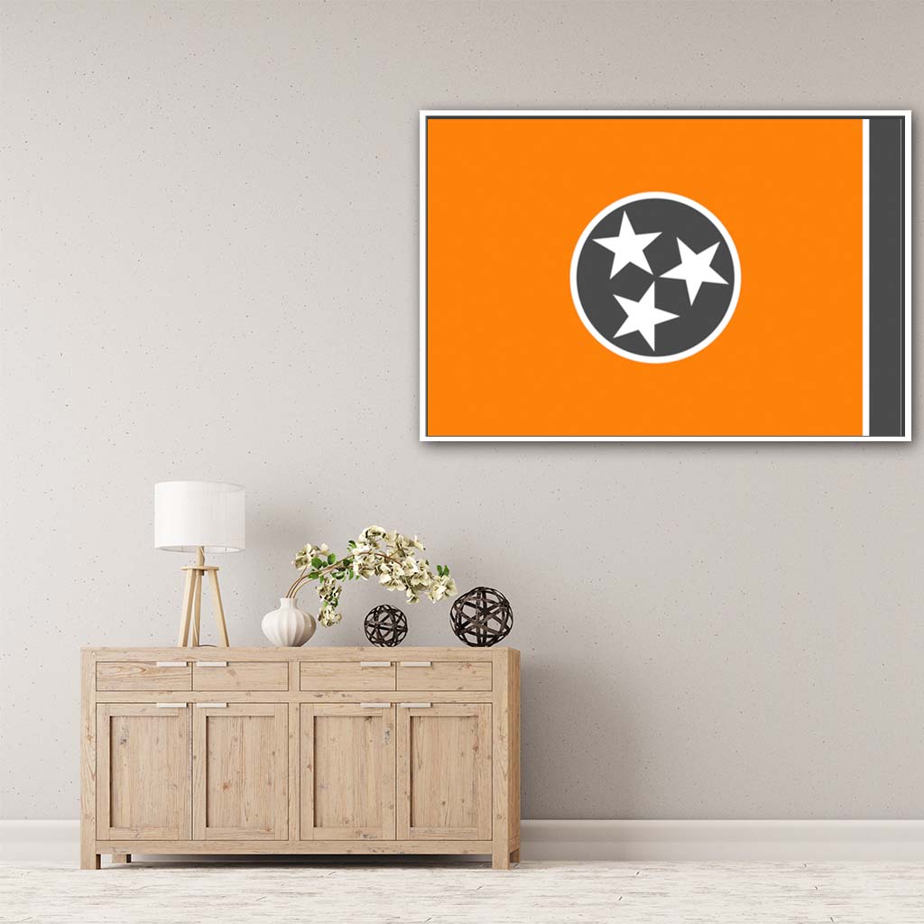 Orange & Gray Tennessee Canvas Flag Art Print - Canvas White Frame