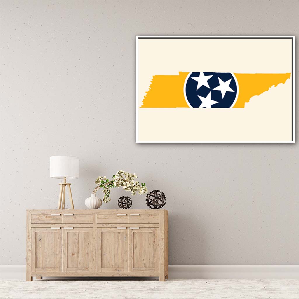 Navy & Gold Tennessee Flag Silhouette Canvas Wall Art Print - Canvas White Frame