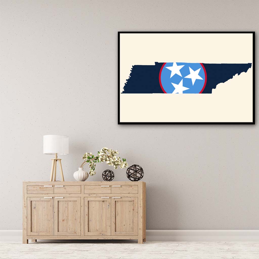 Navy & Teal Tennessee Flag Silhouette Canvas Wall Art Print - Canvas Black Frame
