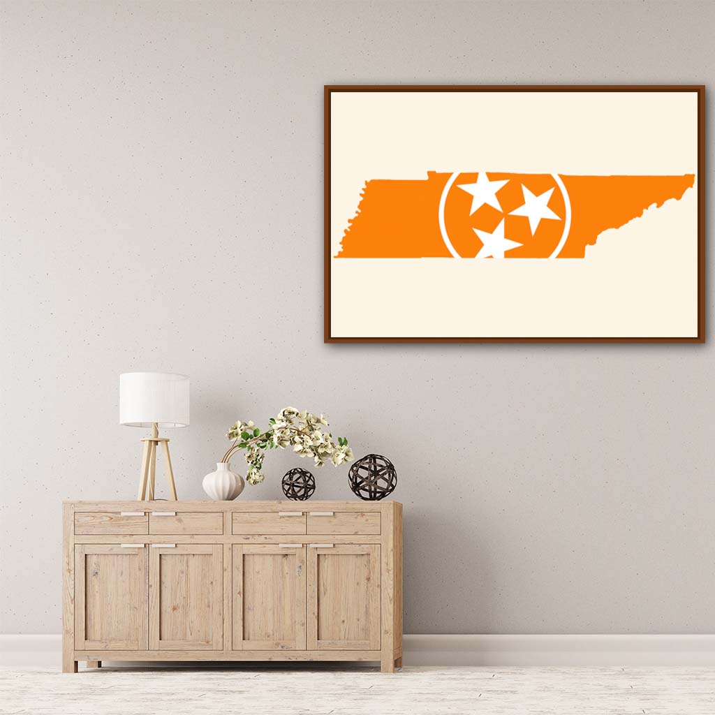 Orange & White Tennessee Flag Silhouette Canvas Wall Art Print - Canvas Pecan Frame