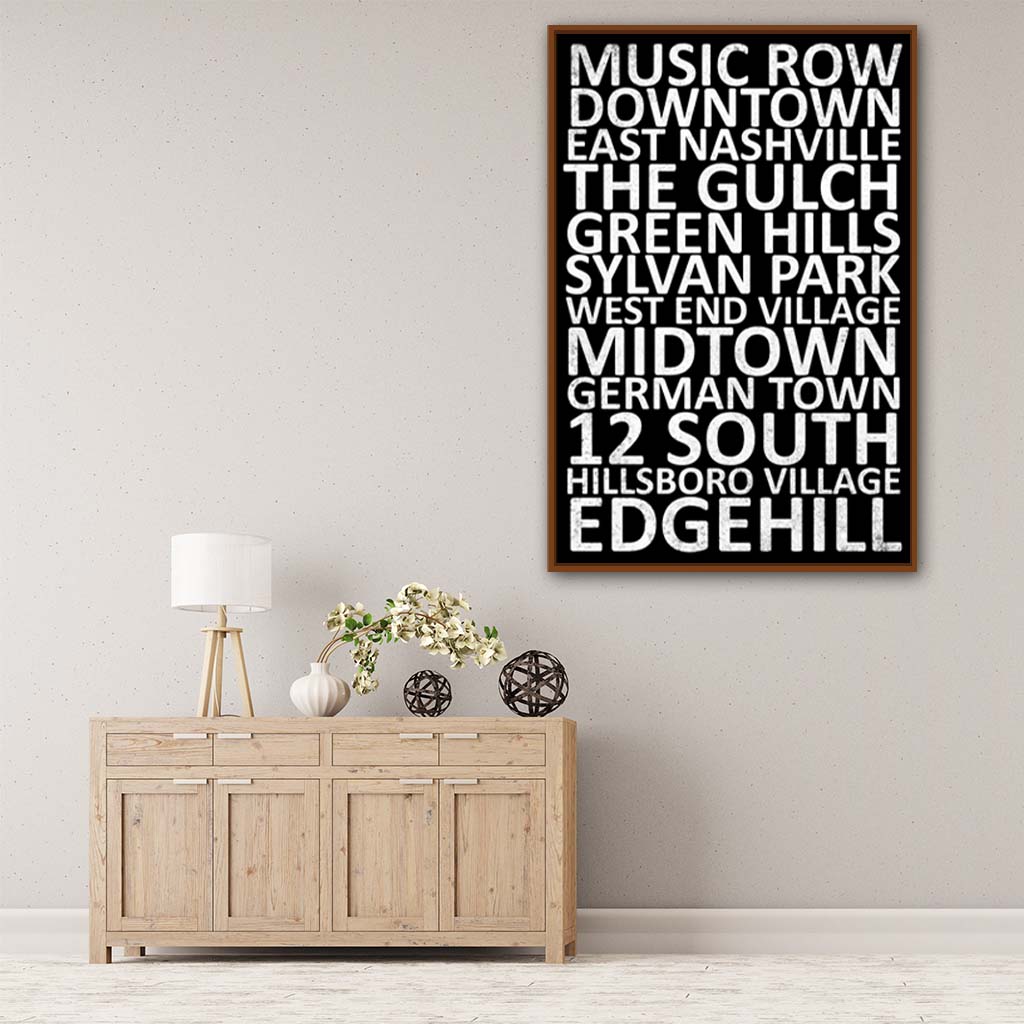 Nashville Neighborhood Canvas Wall Art Print - Pecan Frame