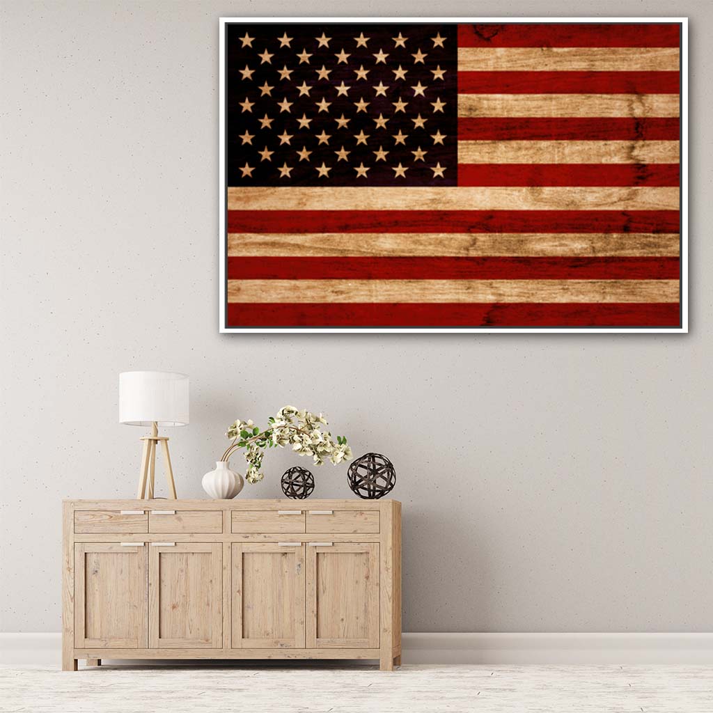 Rustic American Flag Silhouette Canvas Wall Art Print - Canvas White Frame