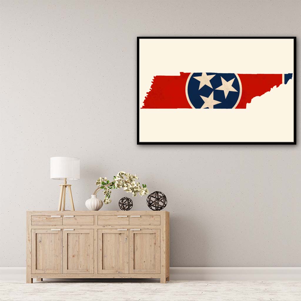 Distressed Tennessee Flag Silhouette Canvas Wall Art Print - Canvas Black Frame