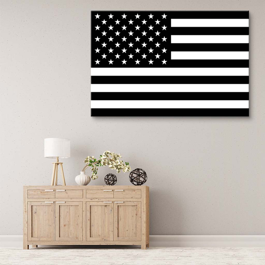 Black & White American Flag Silhouette Canvas Wall Art Print - Canvas Ready To Hang
