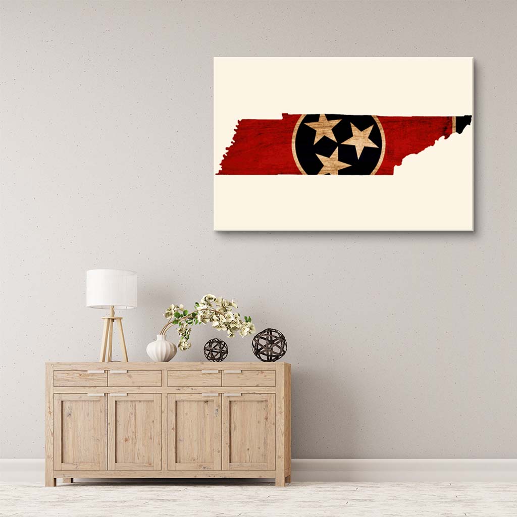 Rustic Tennessee Flag Silhouette Canvas Wall Art Print - Canvas Ready To Hang