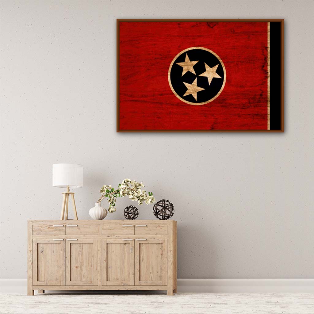 Rustic Tennessee Canvas Flag Art Print - Canvas Pecan Frame